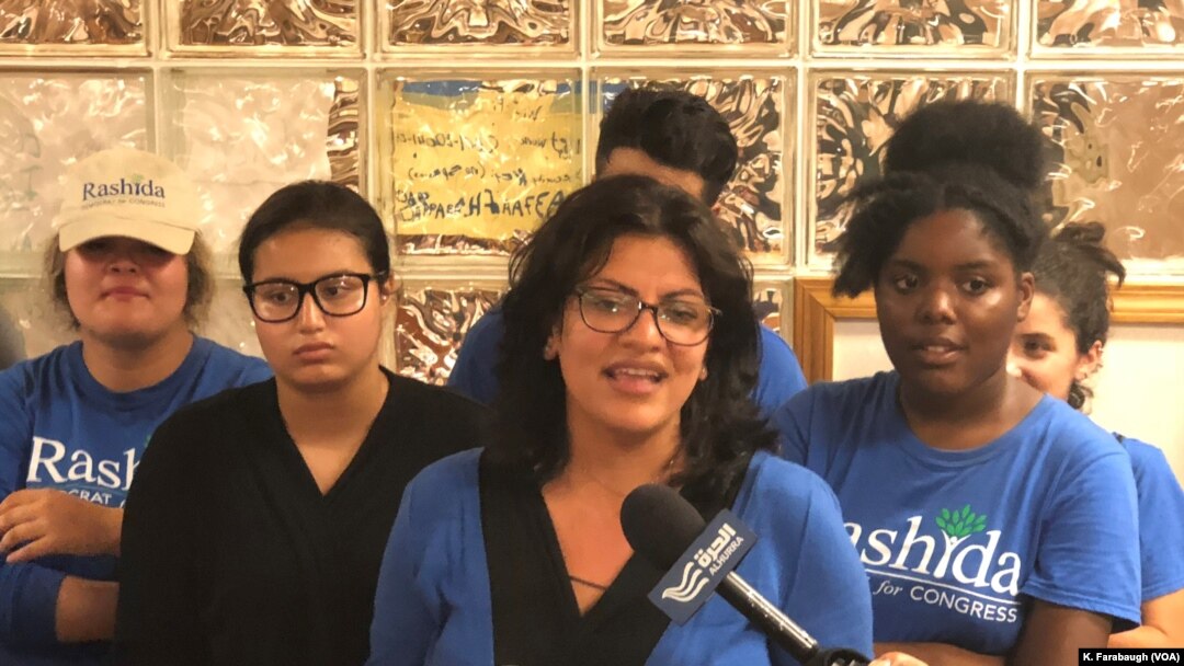 Rashida Tlaib at her campaign headquarters in Detroit, Aug.7, 2018,.