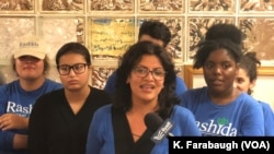 Rashida Tlaib at her campaign headquarters in Detroit, Aug.7, 2018,.