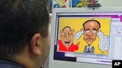 Cartoonist Eduardo Sanabria and one of his creations