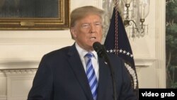 美国总统川普在白宫宣布，美国将退出伊朗核协议。(2018年5月8日）