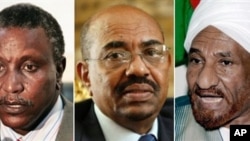 Leading candidates in Sudan's presidential election, from left, Yasir Arman, Omar al-Beshir and Sadiq al-Mahdi (file photos)