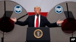 President Donald Trump speaks at the United States Steel Granite City Works plant, July 26, 2018, in Granite City, Ill.