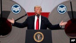 President Donald Trump speaks at the United States Steel Granite City Works plant, July 26, 2018, in Granite City, Ill. 