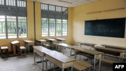 Une classe vide à Libreville après le lancement par les enseignants du Gabon d'une grève d'un mois dans les écoles du pays, le 5 janvier 2016.