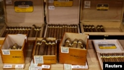 Cuban cigars for sale are on display at a hotel in Havana, Dec. 19, 2014.