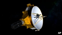 FILE - This illustration provided by NASA shows the New Horizons spacecraft. NASA launched the probe in 2006; it’s about the size of a baby grand piano.