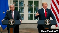 Le président Donald Trump et le président de la Commission européenne Jean-Claude Juncker à la Maison Blanche, le mercredi 25 juillet 2018, à Washington. 