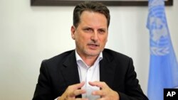 Director da Agência da ONU para a ajuda aos refugiados palestinianos (UNRWA) Pierre Kraehenbuehl . 23 de Agosto, 2018. 