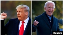 Montagem: à direita Donald Trump na Pensilvânia e Joe Biden no Michigan, 31 out., 2020