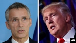 Sekjen NATO, Jens Stoltenberg (kiri) dan Presiden AS Donald Trump (foto: dok). Donald Trump baru-baru ini mengatakan bahwa NATO telah usang. 