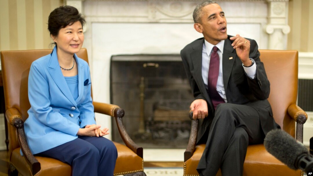 President Barack Obama meets with South Korean President Park Geun-hye, Oct. 16, 2015, in the Oval Office of the White House in Washington.