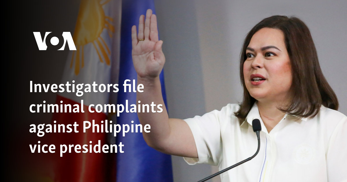 Investigators file criminal complaints against Philippine vice president