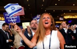 FILE - A supporter cheers as President Donald Trump addresses the Republican Jewish Coalition 2019 annual leadership meeting in Las Vegas, Nevada, April 6, 2019.