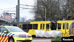 Lokasi penembakan di Utrecht, Belanda, 18 Maret 2019. 