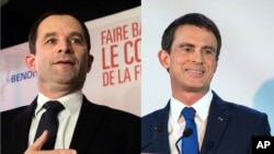 French Socialist candidates Benoit Hamon, left, will face Manuel Valls, right in a runoff election Jan. 29, with the winner facing conservative and nationalist rivals in the April-May presidential election.