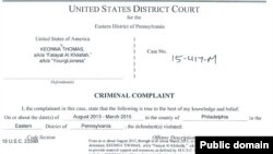 U.S. Justice Department complaint against Keonna Thomas, accused of trying to join Islamic State, April 3, 2015.