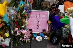 A flower tribute is seen outside Al Noor mosque where more than 40 people were killed by a suspected white supremacist during Friday prayers on March 15, in Christchurch, New Zealand March 27, 2019.