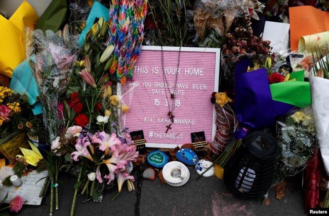 A flower tribute is seen outside Al Noor mosque where more than 40 people were killed by a suspected white supremacist during Friday prayers on March 15, in Christchurch, New Zealand March 27, 2019.