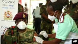 Malawi Army Commander Vincent Nundwe, seen here receiving a COVID-19 vaccine in Zomba, Malawi. (File)