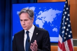 U.S. Secretary of State Antony Blinken speaks during a briefing at the State Department in Washington, Jan. 26, 2022.