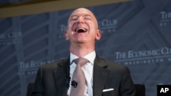 Amazon founder Jeff Bezos speaks at The Economic Club of Washington in Washington, Sept. 13, 2018. 