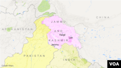 Bản đồ vùng tranh chấp Kashmir.