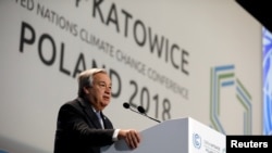 El Secretario General de Naciones Unidas Antonio Guterres durante la Conferencia del Clima 2018 COP24 en Katowice, Polonia, 3-12-18.