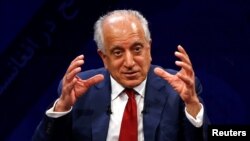 US envoy for peace in Afghanistan Zalmay Khalilzad speaks during a debate at Tolo TV channel in Kabul, Afghanistan, April 28, 2019. 