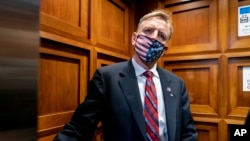 Republican Congressman Paul Gosar of Arizona takes an elevator as the House of Representatives prepares to vote on a resolution to formally censure him, on Capitol Hill in Washington, Nov. 17, 2021. 