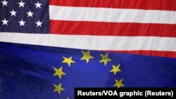Ilustracija: Zastave Sjedinjenih Država i Evropske unije (Foto: Reuters/VOA graphic)
