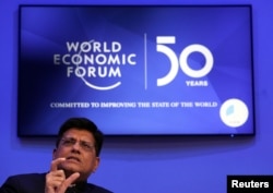 FILE - Piyush Goyal, India's Minister of Railways and Minister of Commerce and Industry, attends a session at the 50th World Economic Forum annual meeting in Davos, Switzerland, January 21, 2020.