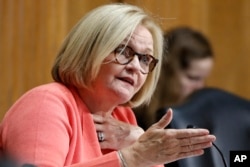 FILE - Sen. Claire McCaskill, D-Mo., asks a question during a Senate Finance Committee hearing in Washington, June 20, 2018.