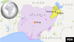 Map of Nigeria showing the location of Bama and Maidiguri, in Borno State