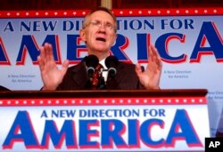 FILE - Senate Democratic Leader Harry Reid of Nevada speaks during a news conference on Capitol Hill in Washington, Nov. 8, 2006.