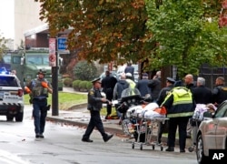 First responders are seen at the Tree of Life Synagogue where a shooter opened fire, In Pittsburgh, Pennsylvania, Oct. 27, 2018, causing multiple casualties.