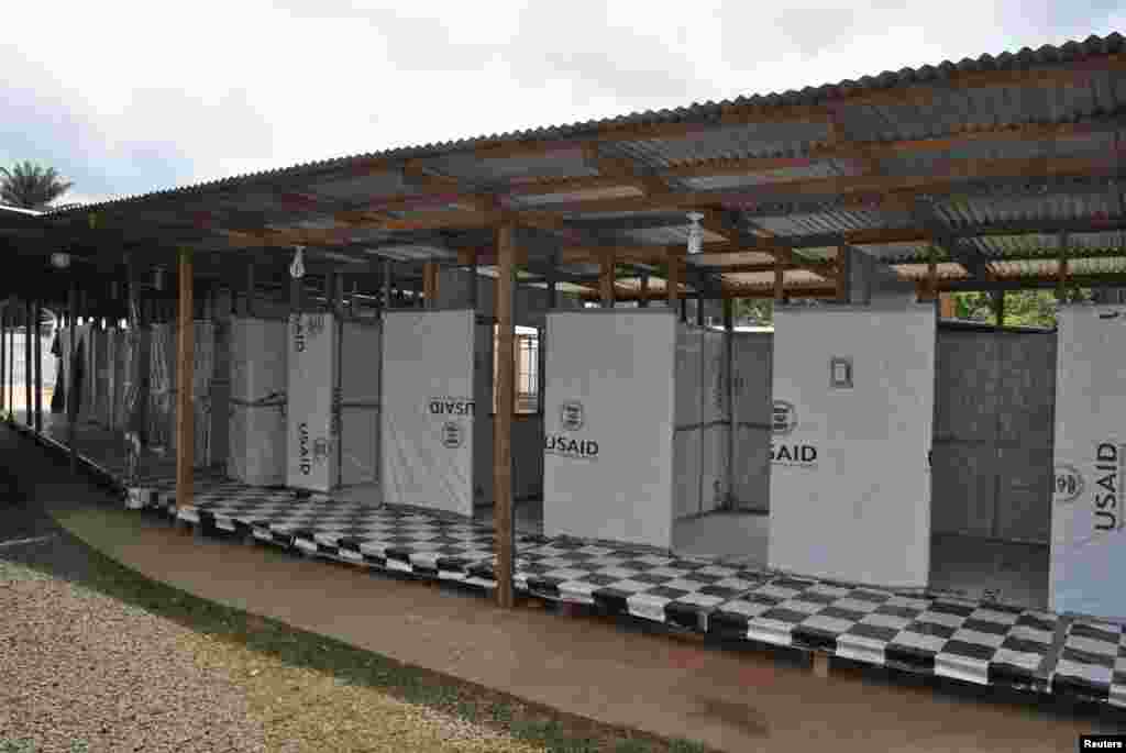 Bath facilities at the newly-constructed treatment center in Monrovia, Liberia, Sept. 21, 2014.