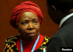 FILE - Nkosazana Dlamini-Zuma, head of the African Union Commission, attends a news conference at the European headquarters of the United Nations in Geneva, Switzerland, May 24, 2016.