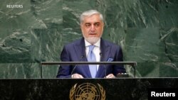 Afghanistan's Chief Executive Abdullah Abdullah addresses the 73rd session of the United Nations General Assembly at U.N. headquarters in New York, Sept. 26, 2018. 