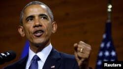 Rais wa Marekani, Barack Obama akihutubia wakati wa ziara yake Hanover, Ujerumani , Aprili 25, 2016. 