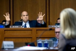 Sen. Cory Booker D-N.J., questions Homeland Security Secretary Kirstjen Nielsen during a hearing before the Senate Judiciary Committee on Capitol Hill, Jan. 16, 2018, in Washington