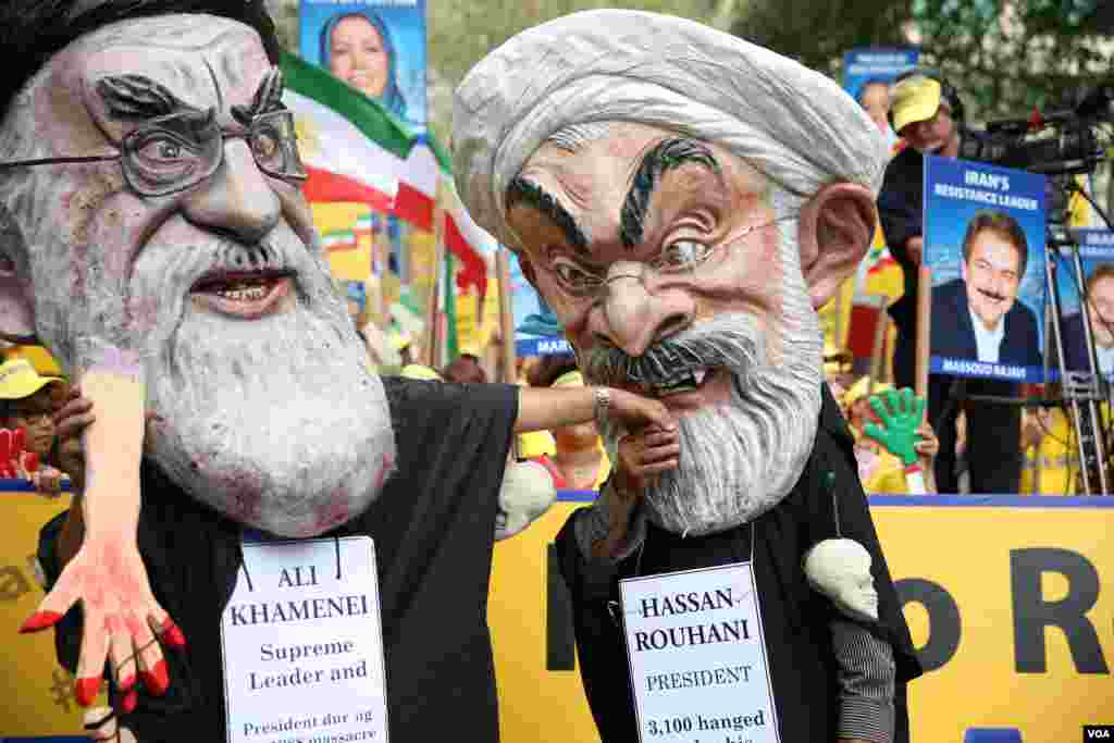 معترضان به جمهوری اسلامی در نیویورک می گویند خواستار تغییر رژیم جمهوری اسلامی ایران هستند.