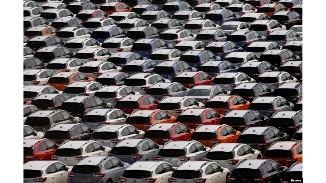 FILE - Newly manufactured Subaru vehicles await export in a port in Yokohama, Japan, May 30, 2017.
