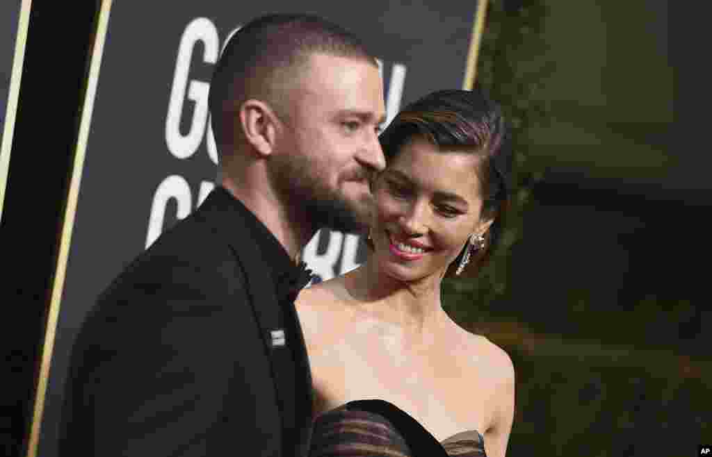 Justin Timberlake, left, and Jessica Biel arrive at the 75th annual Golden Globe Awards at the Beverly Hilton Hotel on Sunday, Jan. 7, 2018, in Beverly Hills, Calif. (Photo by Jordan Strauss/Invision/AP)
