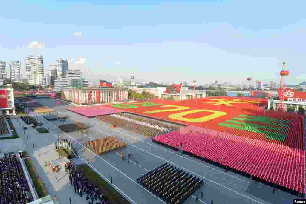 North Korean military participates in the celebration of the 70th anniversary of the founding of the ruling Workers&#39; Party of Korea, in this undated photo released by North Korea&#39;s Korean Central News Agency (KCNA) in Pyongyang.