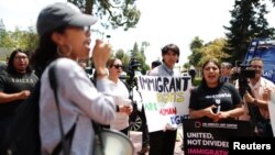 Protestors demonstrate against the termination of the Deferred Action for Childhood Arrivals (DACA) program outside the 9th Circuit Court of Appeals in Pasadena, California, May 15, 2018.