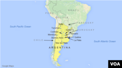 Buenos Aires, Cordoba, Rosario, Mendoza, Tucuman, La Plata, Mar del Plata, Quilmes, Salta, and Santa Fe, Argentina