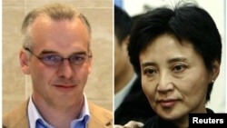A combination photograph shows British businessman Neil Heywood (L) at an Aston Martin dealership in Beijing, May 26, 2010, and Gu Kailai, wife of fallen Chinese politician Bo Xilai, at a mourning service held for her father-in-law in Beijing, China, Janu
