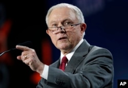 FILE - U.S. Attorney General Jeff Sessions speaks at the Western Conservative Summit, June 8, 2018, in Denver.