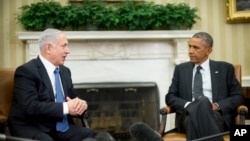 지난해 10월 미국을 방문한 벤자민 네타냐후 이스라엘 총리가 백악관 집무실에서 바락 오바마 미국 대통령을 면담했다. (자료사진)