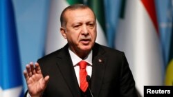 Turkish President Tayyip Erdogan speaks during a news conference in Istanbul, Turkey.